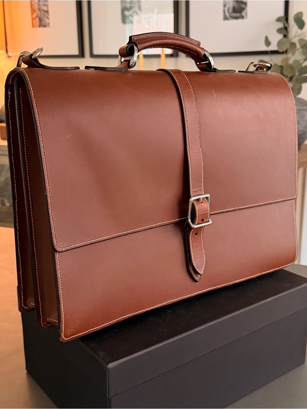 Bridle Leather Laptop Briefcase in Chestnut Brown - Professional Work Bag